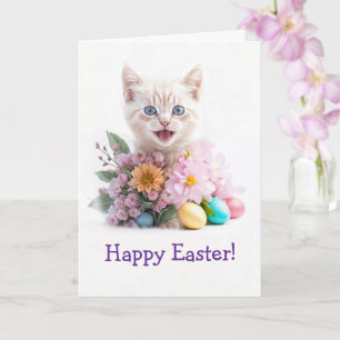 Frohe Ostern Süße rote Katze in Blumen Karte