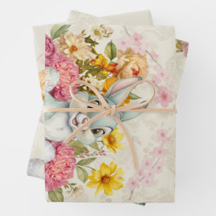 Frohe Ostern Süße Wasserfarbe Hase Geschenkpapier Set