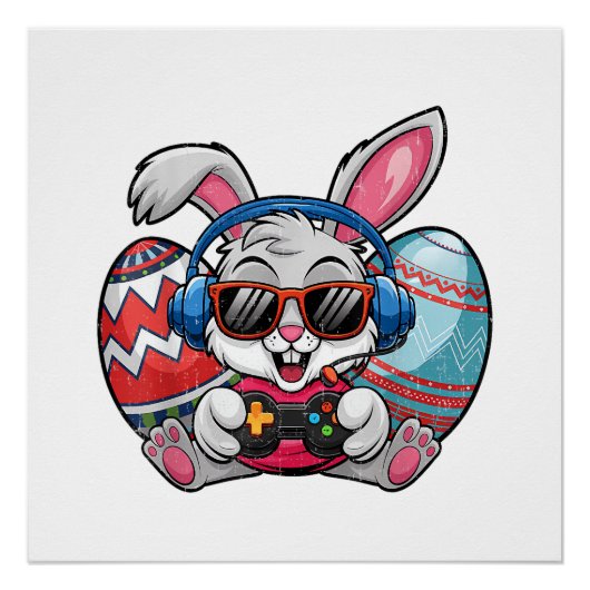 Frohe Ostern süßer Hase beim Videospiel Kind Poster (Vorderseite)
