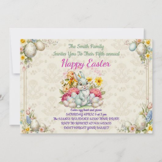 Frohe Ostern Süßer Hase Einladung (Vorderseite)