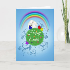 Frohe Ostern Süßer Hase Farbige Welt & Regenbogen Feiertagskarte
