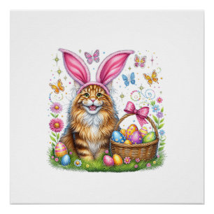 Frohe Ostern Süßer Hase Maine Coon Katze Ostereier Poster
