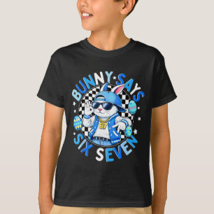 Frohe Ostern süßer Hase sagt sechs sieben 6 7 Meme T-Shirt