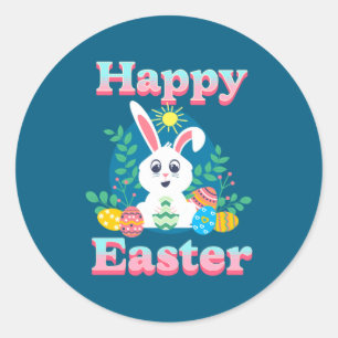 Frohe Ostern Süßer Osterhase Eiersuche Bunt G Runder Aufkleber