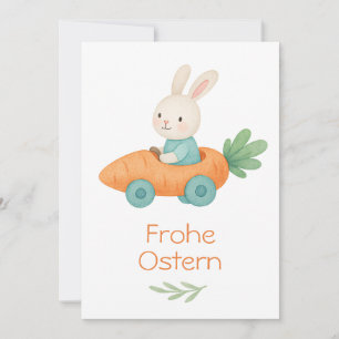 "Frohe Ostern"- süßer Osterhase- im Karottenauto Einladung