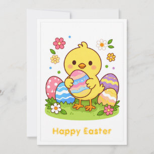 Frohe Ostern Süßes Babyküken Bunte Eier Frühling Feiertagskarte