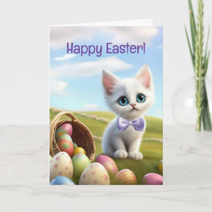 Frohe Ostern Süßes Kätzchen mit Osterkorb Karte