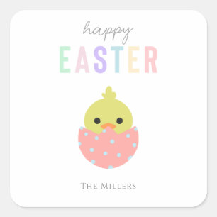 Frohe Ostern Süßes Küken Piep Pastell-Typografie Quadratischer Aufkleber