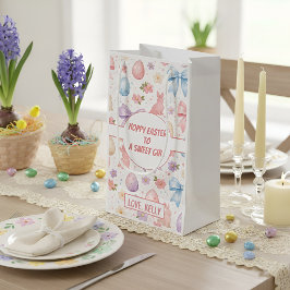 Frohe Ostern Süßes Mädchen Kokette-Hasen-Geschenkt Kleine Geschenktüte