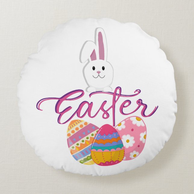 FROHE OSTERN TAG DESIGN RUNDES KISSEN (Vorderseite)