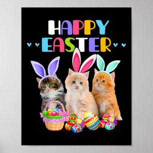 Frohe Ostern Tag Hase Katze Eier Korb Männer Fraue Poster