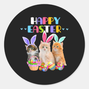 Frohe Ostern Tag Hase Katze Eier Korb Männer Fraue Runder Aufkleber