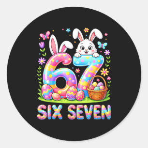 Frohe Ostern Tag sechs sieben Hase bunte Eier Runder Aufkleber