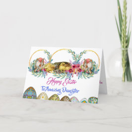 Frohe Ostern Tochter Blumenkranz Ei Aquarell Feiertagskarte