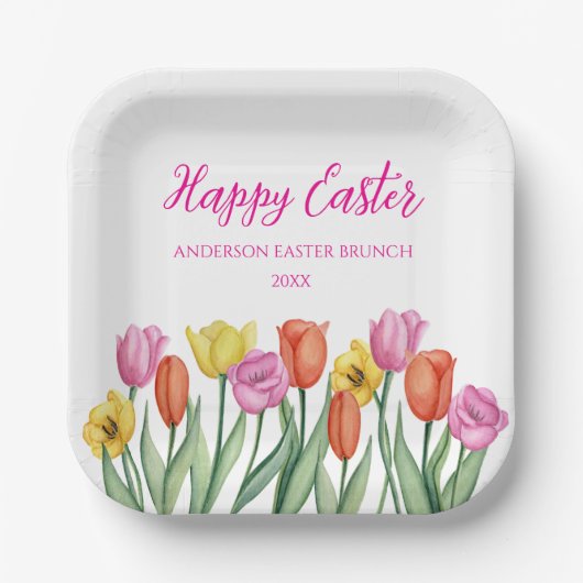 Frohe Ostern Tulpe  Pappteller (Vorderseite)