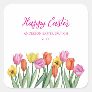 Frohe Ostern Tulpe  Quadratischer Aufkleber