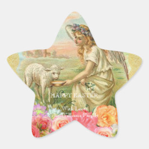 Frohe Ostern Typografie Vintage Engel Lamm Stern-Aufkleber