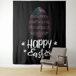 Frohe Ostern und Ostern Ei mit amerikanischer Flag Wandteppich