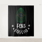 Frohe Ostern und Ostern Ei mit brasilianischer Fla Wandteppich (Vorderseite)