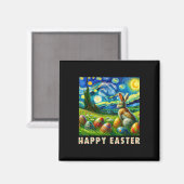 Frohe Ostern Van Gogh Stil Hase Und Eier  Magnet (Vorderseite/Rückseite)