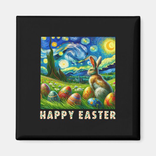 Frohe Ostern Van Gogh Stil Hase Und Eier  Magnet (Vorne)