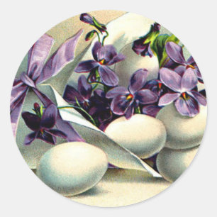 Frohe Ostern Veilchen & Eier Vintage Runder Aufkleber