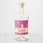 Frohe Ostern, verträumter Hase Alkoholflaschenetikett (Vorderseite)