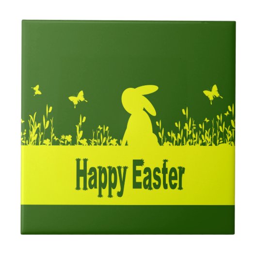 Frohe Ostern, verträumter Hase Fliese (Vorderseite)
