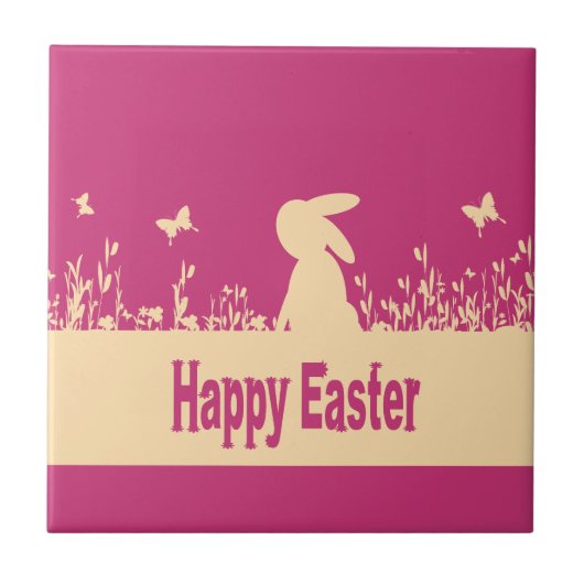 Frohe Ostern, verträumter Hase Fliese (Vorderseite)