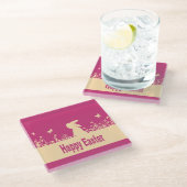 Frohe Ostern, verträumter Hase Glasuntersetzer (Schrägansicht)