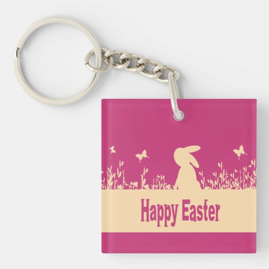 Frohe Ostern, verträumter Hase Schlüsselanhänger (Vorderseite)