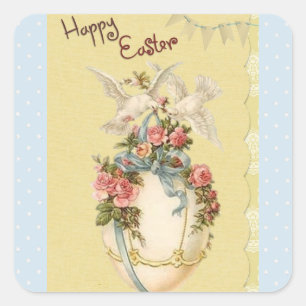 Frohe Ostern Vintage-Ei und Vögel Aufkleber