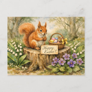 Frohe Ostern Vintage Eichhörnchen, Oster-Eierkorb Feiertagspostkarte