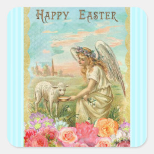 Frohe Ostern Vintage Engel und Lamm Aufkleber