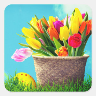 Frohe Ostern Vintage Floral Quadratischer Aufkleber