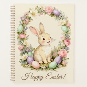 Frohe Ostern Vintage-Hase-Blumenkranz Planer