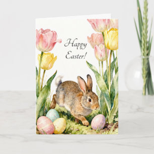 Frohe Ostern Vintage-Hase Eier & Frühlingsblumen Karte