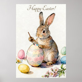 Frohe Ostern Vintage-Hase malt ein Ei Poster