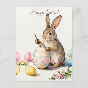 Frohe Ostern Vintage-Hase malt ein Ei Postkarte