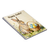 Frohe Ostern Vintage-Hase mit Ostereierkorb Notizblock (Rechte Seite)