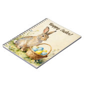 Frohe Ostern Vintage-Hase mit Ostereierkorb Notizblock (Linke Seite)