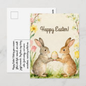 Frohe Ostern Vintage Hasen mit Ei Postkarte (Vorne/Hinten)