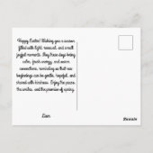 Frohe Ostern Vintage Hasen mit Ei Postkarte (Rückseite)