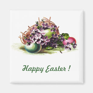Frohe Ostern. Vintage-Korb mit Ostereiern Magnet