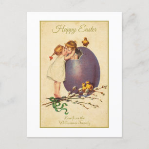 Frohe Ostern Vintage Küken Ei Junge Mädchen Feiertagspostkarte