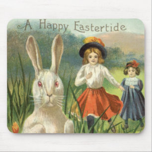 Frohe Ostern Vintage-Osterhase und Kinder Mousepad