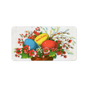 Frohe Ostern! Vintage-Postkarte, Eier, bemalt, Kät Adressaufkleber
