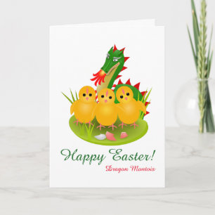 Frohe Ostern von drei Küken und dem Drachen von Mo Feiertagskarte