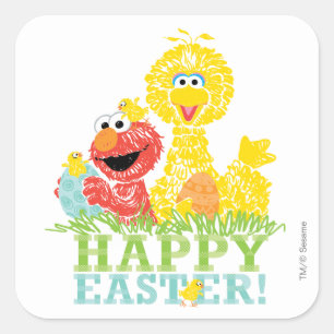 Frohe Ostern von Elmo und Big Bird Quadratischer Aufkleber