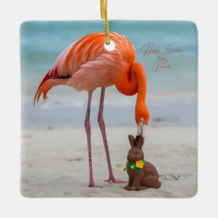 Frohe Ostern von Florida Flamingo am Strand Keramikornament